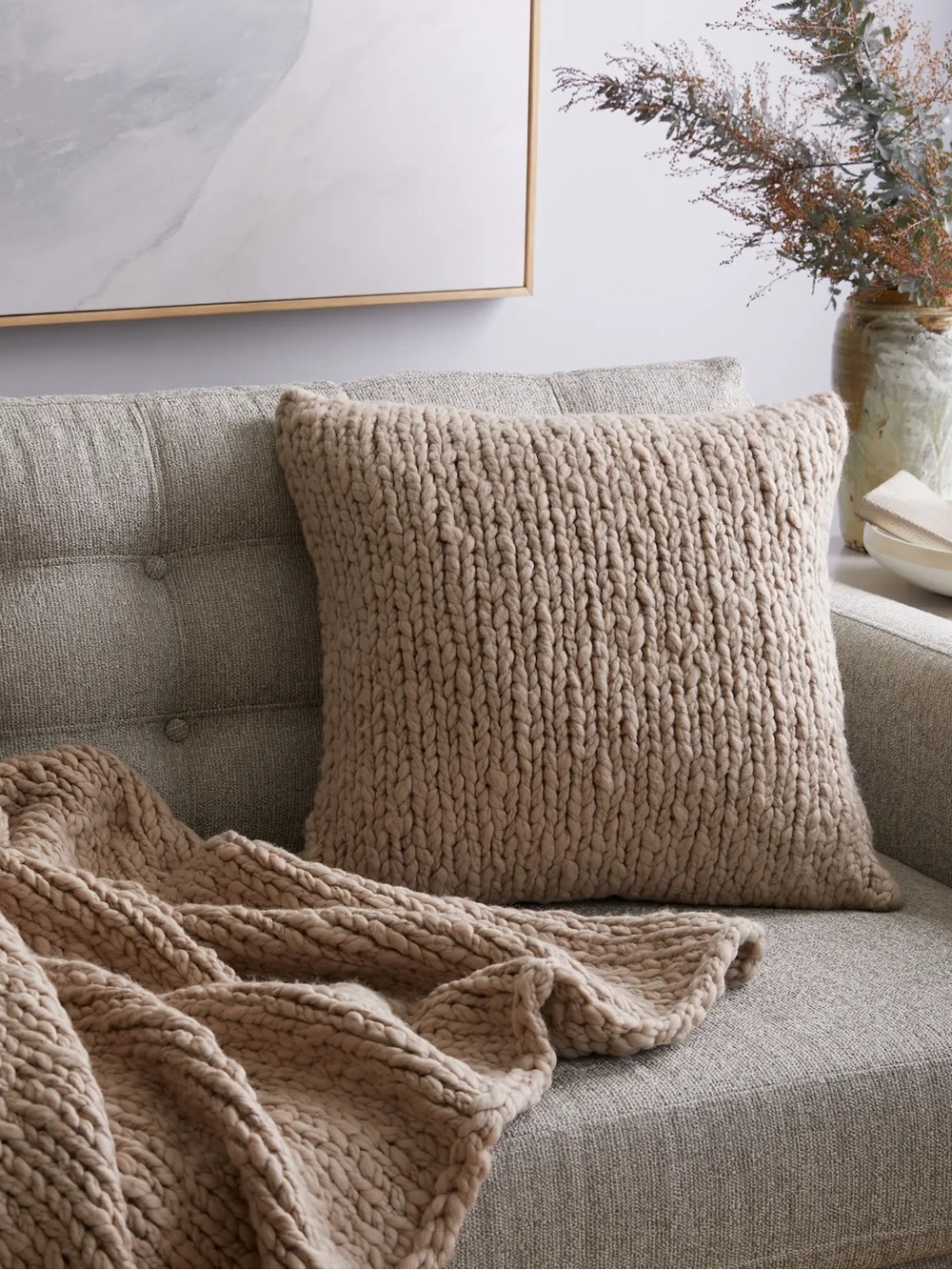 Quince Chunky Hand Knit Wool Pillow Cover (Set of 2) Beige 20x20 NWOT IN PKG